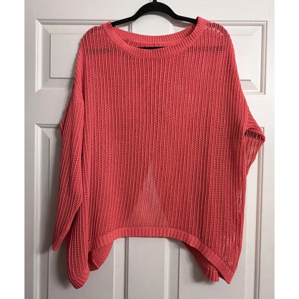 Knit Coral Salmon Pink High Low Criss Cross Back Sweater Top Oversized Medium/M